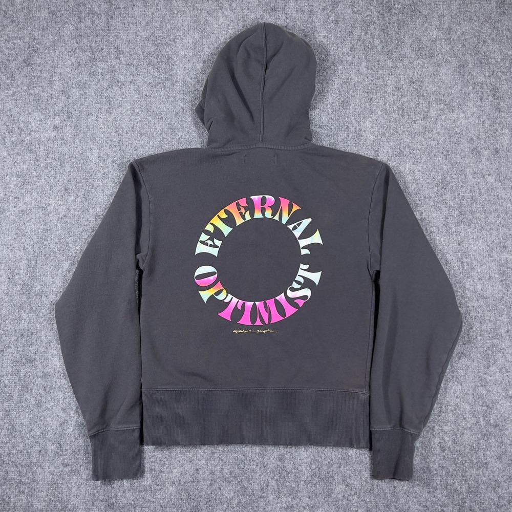 Spiritual Gangster Hoodie Womens Small Gray Eternal Optimist Graphic Zip Up